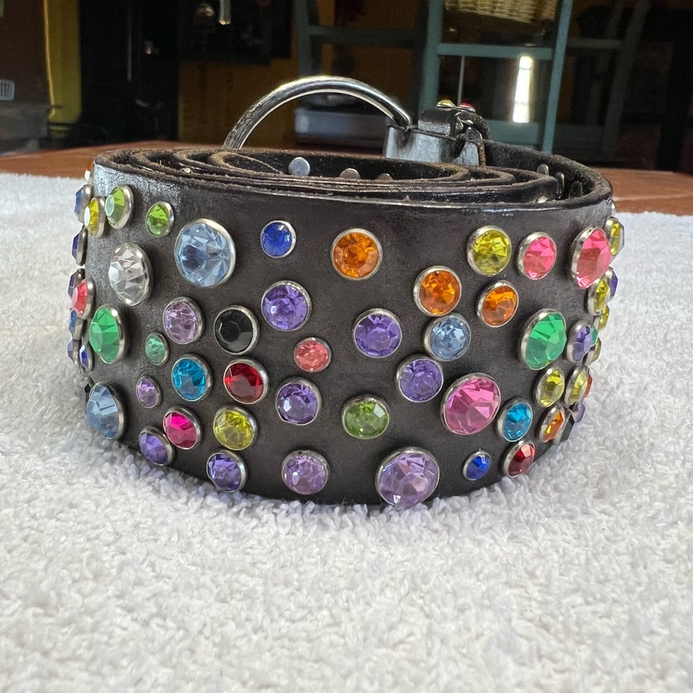 Black Genuine Leather Swarovski Crystal Belt - Picture 13 of 16